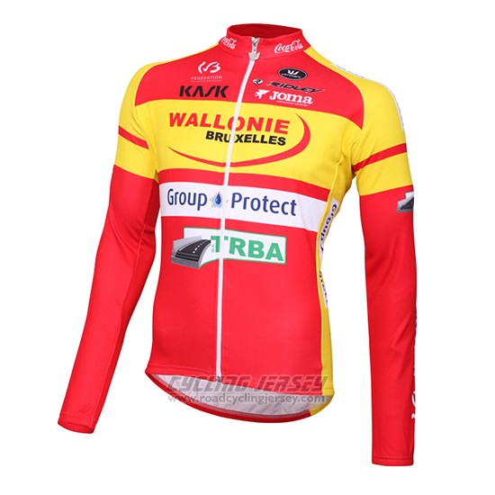 2016 Cycling Jersey Wallonie Bruxelles Yellow and Red Long Sleeve and Bib Tight